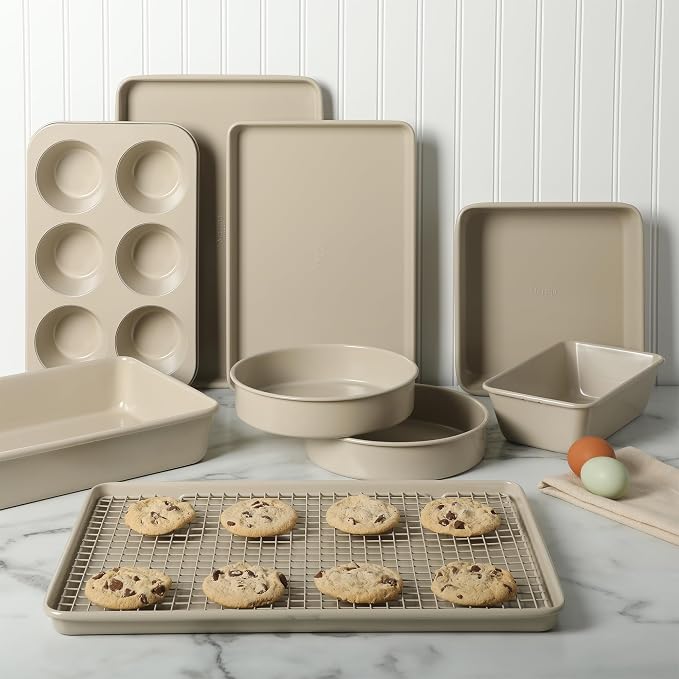 Martha Stewart Gallen 10 Piece Baking Pans Ceramic PFA Free Non Toxic Non Stick Bakeware Set - Taupe - Image 6