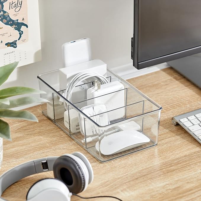 mDesign Plastic Divided Bin Storage Containers - Perfect for Fridge, Cabinet, Pantry, and Home Organization - Clear - Refrigerator Organizers - Ligne Collection - 2 Pack, Clear - Image 7