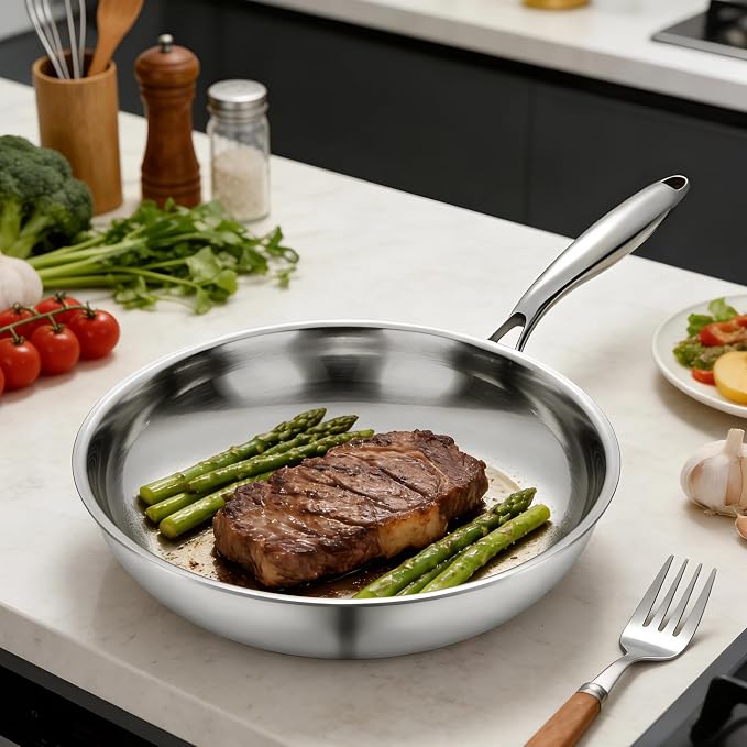 10 Inch Tri-Ply Clad Stainless Steel Frying Pan, Stainless Steel Fry Pan, Stainless Skillet, Non-Toxic, Multiclad, Induction Oven Compatible, Dishwasher Safe - Image 6