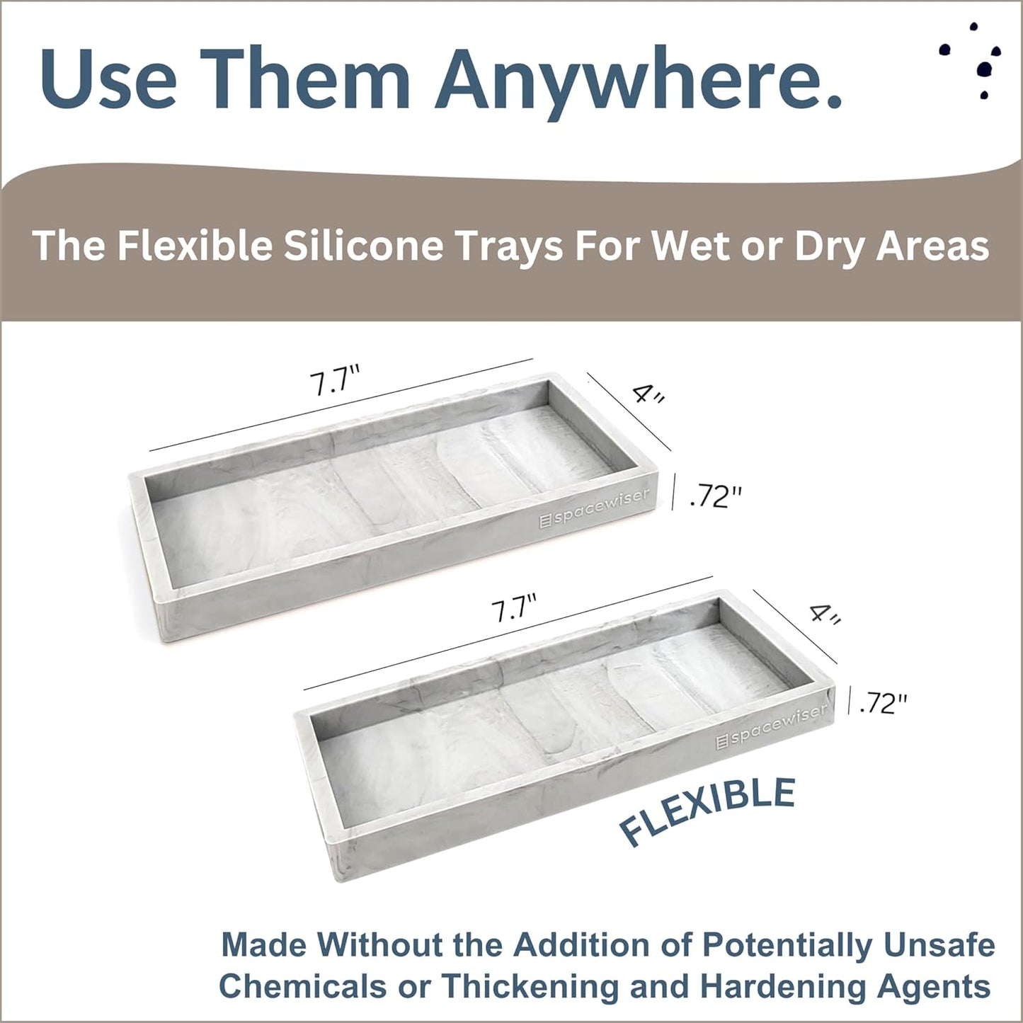 Countertop and Vanity Tray - 2 PC Small 7.7" Silicone Bathroom Trays, Kitchen Soap Tray, Dish Sponge Soap Holder Kitchen Sink Organizer Caddy, Bathroom Counter Trays for Lotion Dispenser