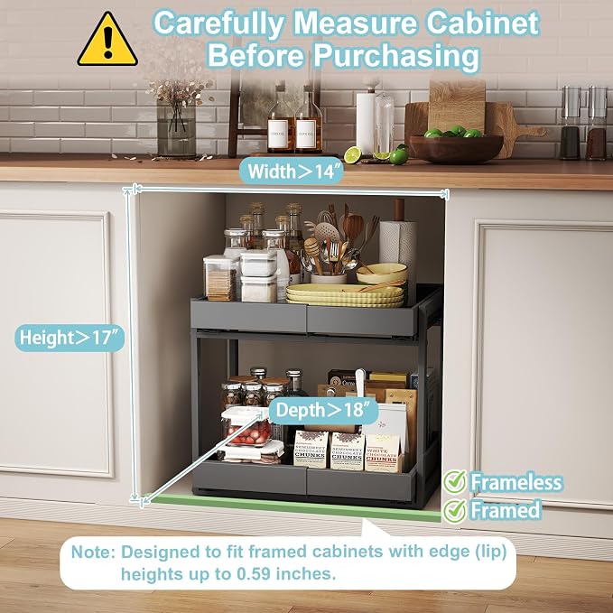 Golener 2-Tier Expandable Pull Out Cabinet Organizer, Cabinet Drawers, 16"D - Image 5