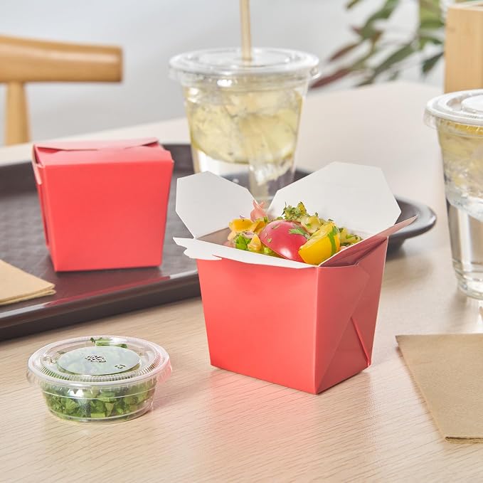 Restaurantware Chinese Take Out Boxes 200 Pack of 8 oz Grease-resistant Party Take Out Food Containers Disposable Stackable Asian Square Red Paper To Go Boxes For Restaurants - Image 4