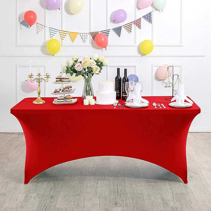 MDS® Pack of 15 Spandex Tablecloth 4FT Tight Fitted Stretch Table Cover – Washable Wrinkle-Free Reusable Elastic Patio Tablecloth for Wedding, Party, Banquet, Trade Show, Event Décor - Red - Image 3