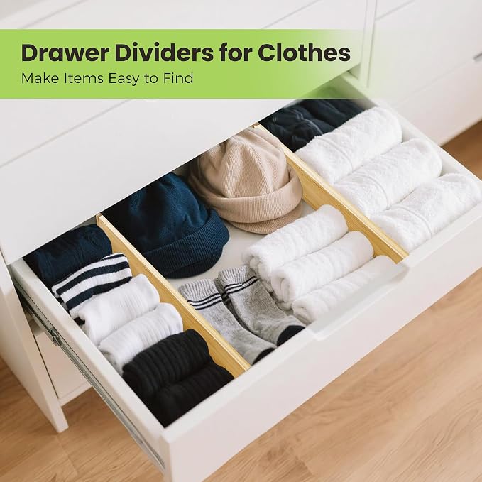 Fyvva Drawer Organizer, Spring-Loaded Expandable Bamboo Dividers 4-Pack | Large Kitchen Drawer Organizer, Adjustable 16.9 to 22.2 in, 2.3in High Non Slip for Kitchen Clothes Bathroom Office Natural - Image 6