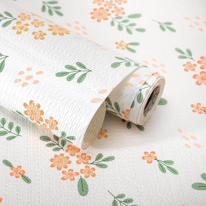 RAY STAR 18 Inch x 8 Ft Shelf Liner for Kitchen Cabinets, Non-Adhesive Cabinet Liner Washable, Drawer Liner for Dresser Non-Slip Bathroom [Orange Honey Blossom] by RAYSTAR