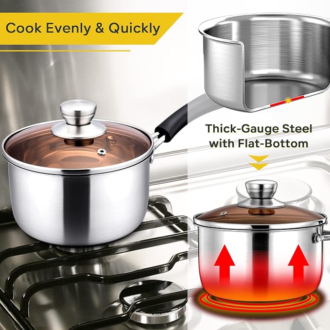 E-far 2 Quart Saucepan with Lid, Stainless Steel Small Pot for Cooking - Image 6