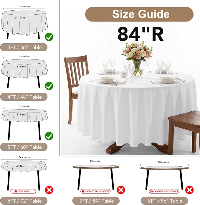 Fitable 8 Pack Navy Tablecloths 84 Inch Round for 36"-60" Tables - Image 6