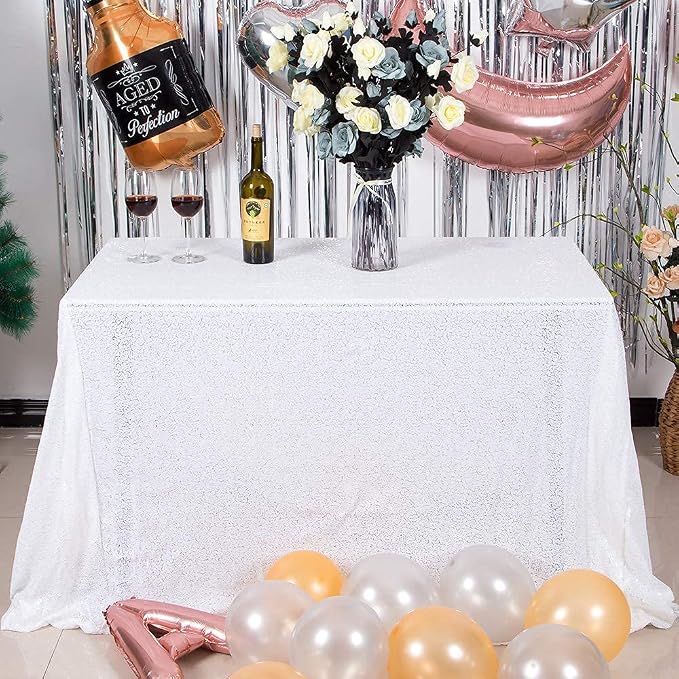 JYFLZQ White Sequin Tablecloth, Glitter Table Cover 60x102 Inch Rectangle - Image 7