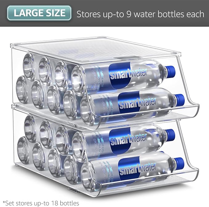 Sorbus Water Bottle Organizer for Refrigerator & Pantry, Stackable (2 Pack) | BPA-free construction keeps drinks arranged and visible, with easy dispenser access for chilled storage and restocking. - Image 7
