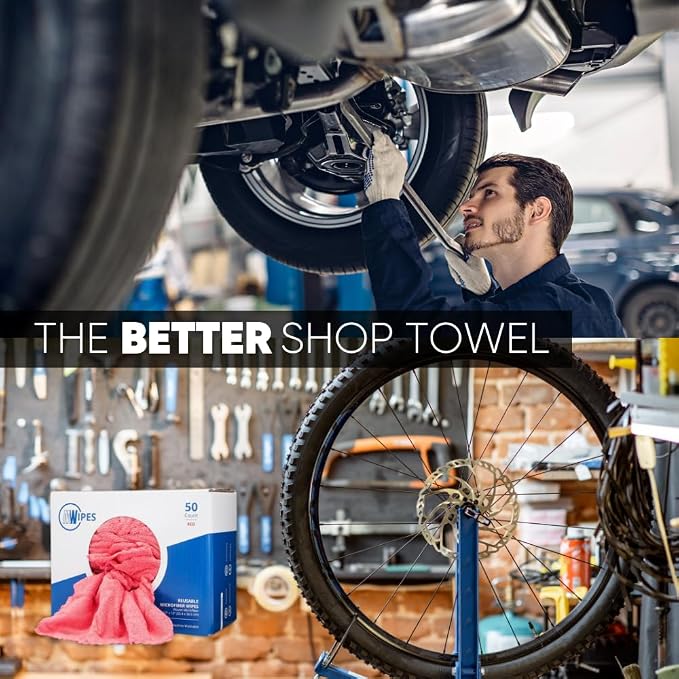 Microfiber Wholesale Microfiber Shop Towels | MWipes Reusable Red Shop Rags | 50 Rags in a Box | Super Absorbent, Machine Washable Hundreds of Times | Automotive, Paint, Industrial, Detailing - Image 2