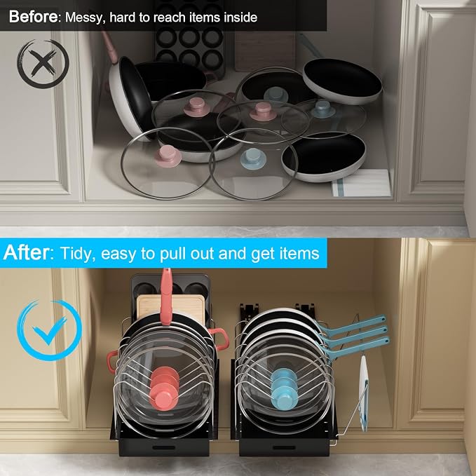 Golener Pots and Pans Organizer Under Cabinet, Pot Lid Holder, 2 Pack - Image 7
