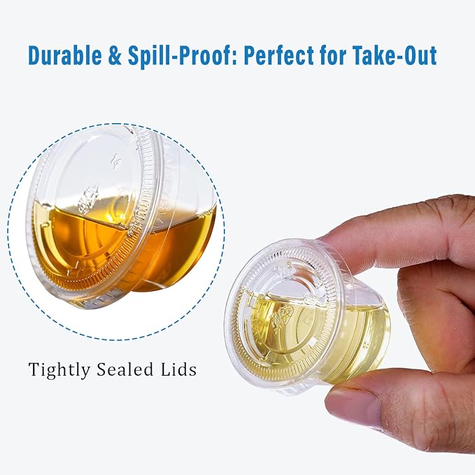[500 sets - 2oz] Disposable Plastic Souffle/Portion Cups with Lids Bulk Perfect for Shot Glasses, Condiments, Toppings, Dressings, Sampling - Image 3
