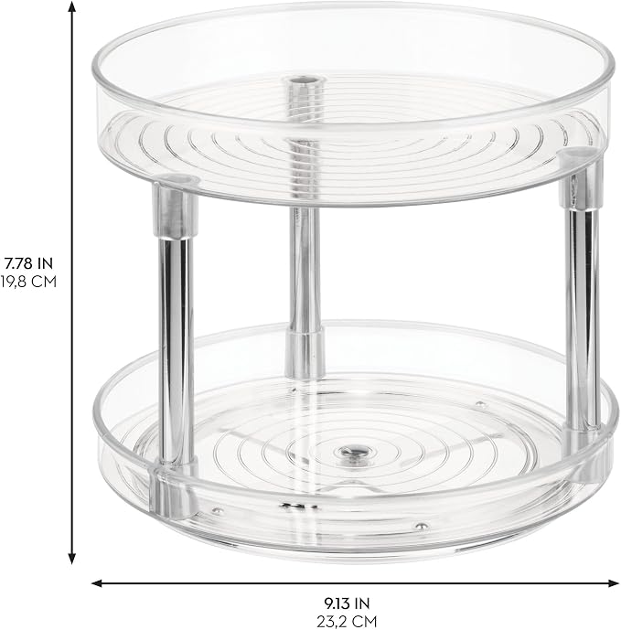 iDesign 9-Inch Plastic 2-Tier Lazy Susan Turntable, Set of 2, Clear/Chrome - Image 3