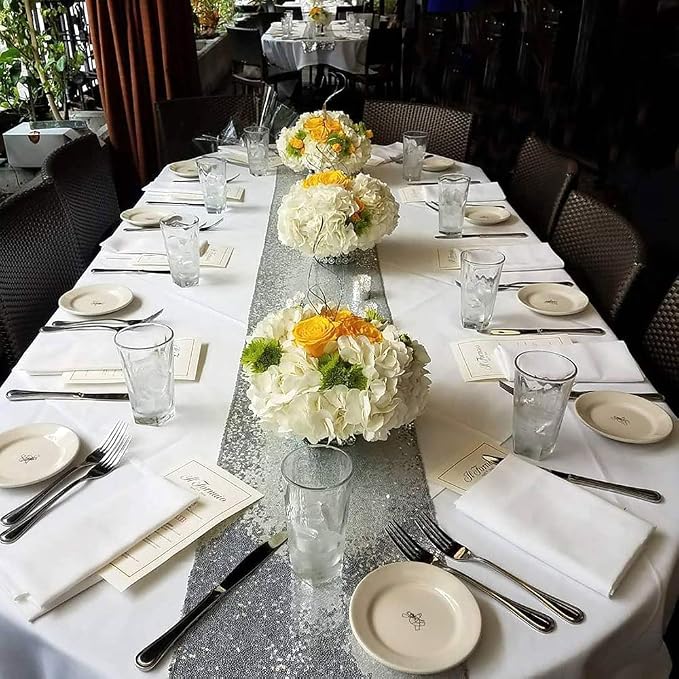 Silver Sequin Table Runner 6 Pack, 12x108 Inch Glitter Table Runner - Image 2