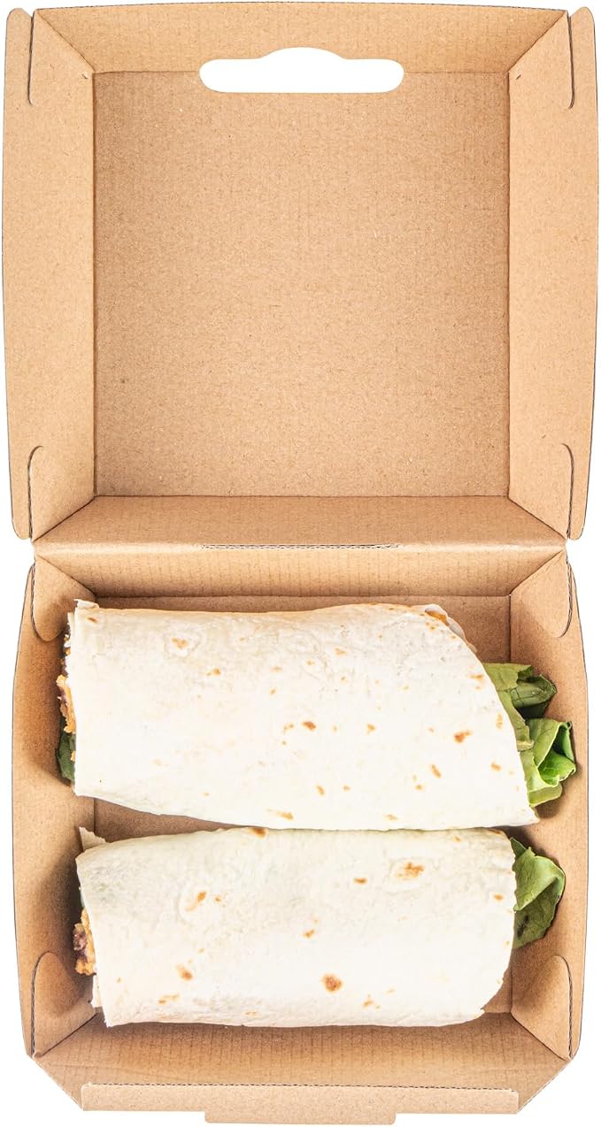 Restaurantware Clamshell Take Out Container 100 Pack of 4 x 4 x 2.8 Inch Paper Sustainable Take Out Box Grease-Resistant Food Box Kraft Burgers and Sandwiches Container - Image 9