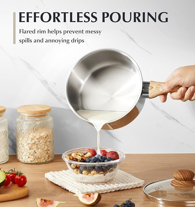 KOCH SYSTEME CS Stainless Steel Pots, 6 Piece Sauce Pan Set with Lids, 1QT, 2QT, 3QT Stainless Steel Saucepan with Cool-Touch Handles, 5-layers Base Pots, Induction Compatible Sauce Pan, Pot Set - Image 3