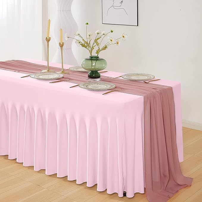 ManMengJi Table Cover and Skirts One-Piece for Folding Tables, 6FT Spandex Fitted Tablecloth with Ruffles Skirt for Weddings, Banquets, Parties, Vendors (Pink 1Pack) - Image 5