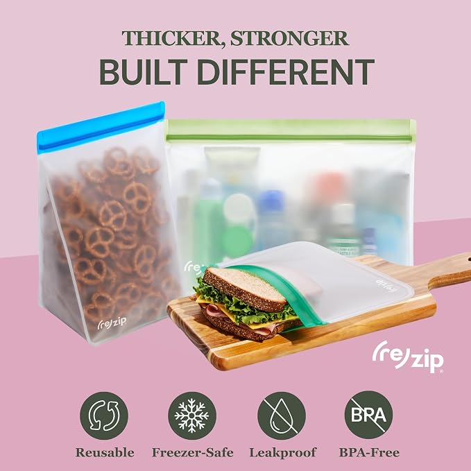 (re)zip Reusable Gallon Freezer Food Storage Bags, Leakproof, 4-Pack, Clear | Food-grade, BPA-free, freezer-safe, airtight. Holds 128 oz for food storage, meal prep, marinates & on-the-go use. - Image 3