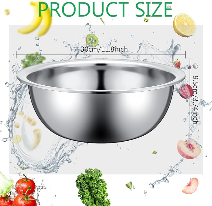 Pinkunn Stainless Steel Mixing Bowls Set, 11.8 x 3.74 Inch, 12 Pcs | Reusable Metal Salad Bowls for Baking Food Storage,Silver Prep Bowls for Sauces,Same Size,Rolled Edge,Flat Bottoms,Nesting - Image 2