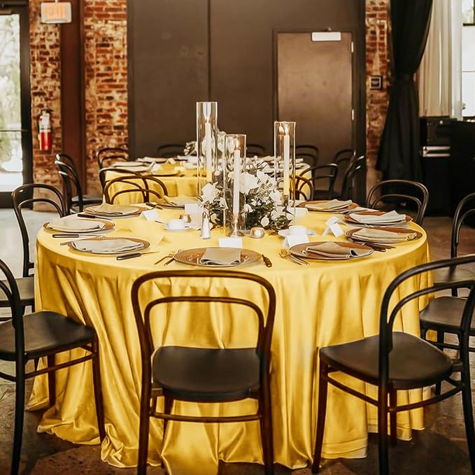 12 Pack 120 Inch Round Satin Tablecloth, Gold - Image 5
