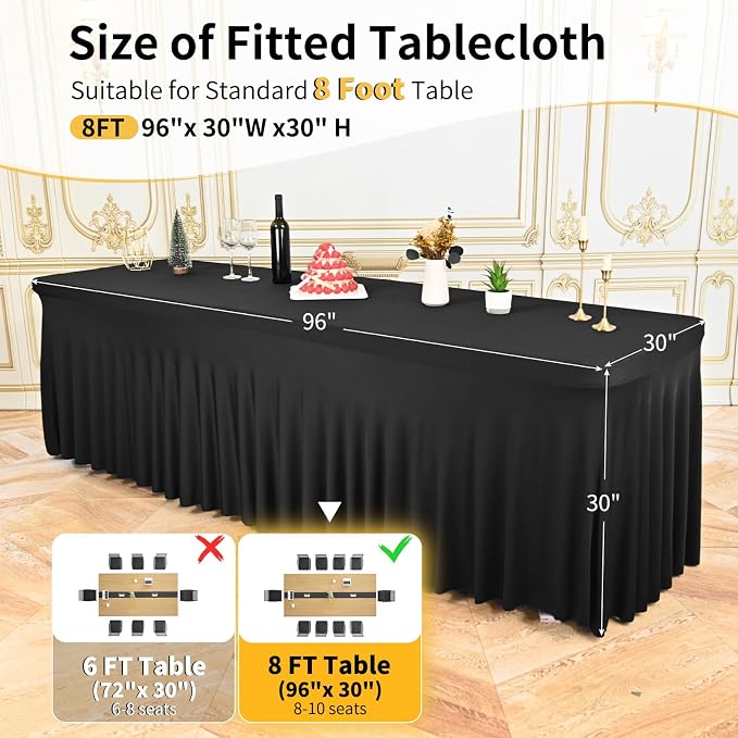 6 Packs Black Spandex Table Clothes for 8 Ft Tables - Image 2