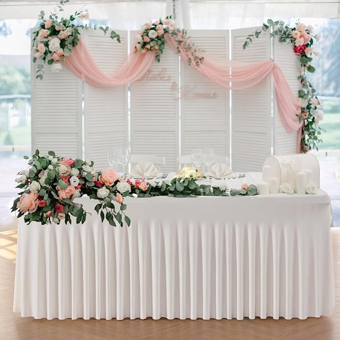 6pk Ivory Spandex Tablecloths for 6 Foot Rectangle Tables, Stretch Table Cloths 6 ft Fitted Tablecover Desk Skirt for Parties Weddings Birthday Banquet Baby Shower - Image 7
