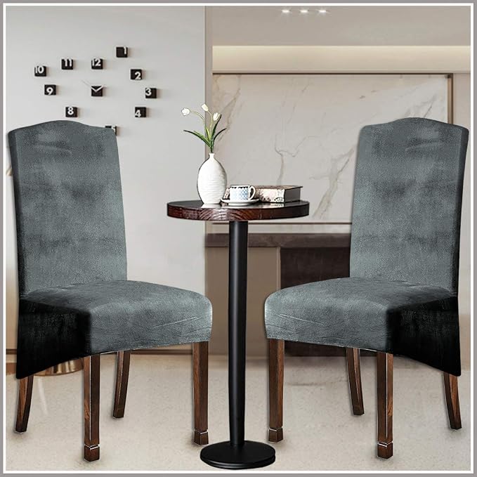 Velvet Plush XL Dining Chair Covers, Stretch Chaircover, Spandex High Chairs Protector Covers Seat Slipcover with Elastic Band for Dining Room,Wedding, Ceremony, Banquet (Light Grey, Set of 2) - Image 5