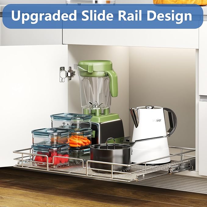 ROOMTEC Pull Out Cabinet Organizer, 27" W x 21.5" D, Heavy Duty Slide Out Kitchen Cabinet Organizers, Neutral - Image 5