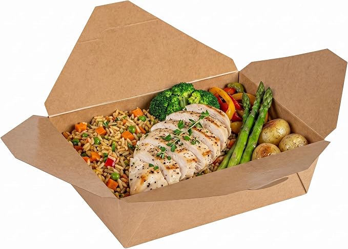 Restaurantware Bio Tek 8.5 x 6.3 x 2.5 Inch Food Containers 200 Durable Noodle Boxes - Disposable Sustainable Kraft Paper 17-Ounce Takeout Boxes Rectangle For Takeouts Or Picnics by Restaurantware
