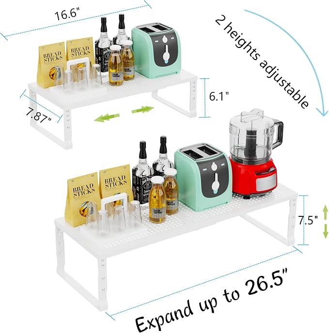 Jojocross Expandable Adjustable Stackable Kitchen Organizer, Spice Rack,Metal Pantry Storage Shelves Racks,Counter Shelf for Cabinets, Countertop, Cupboard (3 Packs/Medium/White) - Image 3