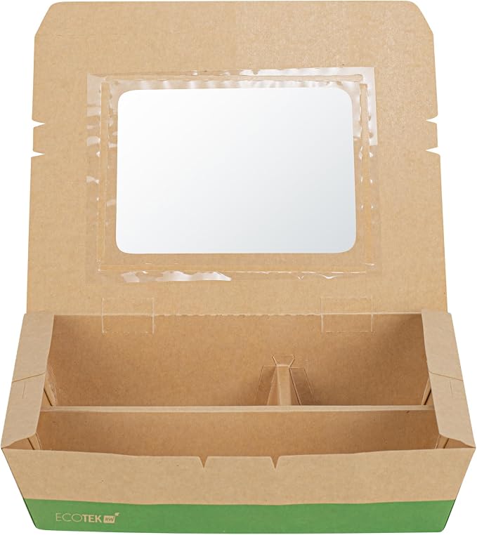 Restaurantware Paper Bento Box 100 Count 51 Ounces Paper Lunch Container Kraft Food Box, Greaseproof Disposable Three Compartment Meal Prep Box with Transparent PLA window - Image 13