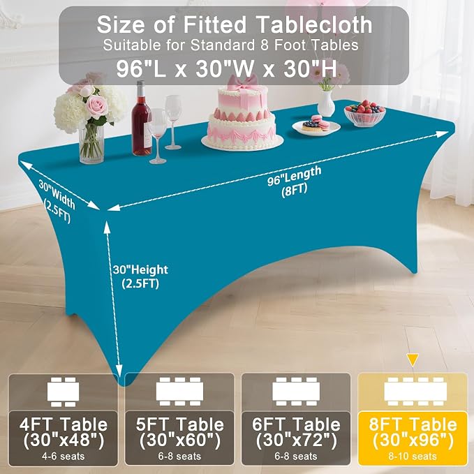 Smiry 2 Pack Spandex Table Cloth 8FT, Elastic Fitted Teal Tablecloth - Image 7