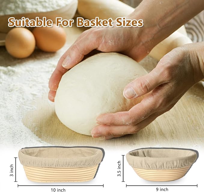Banneton Bread Proofing Basket Set of 2, 9 inch Round | 4 Linen Liners, Rattan Banneton, for Sourdough Bread Baking, for Professionals and Home Bakers - Image 2