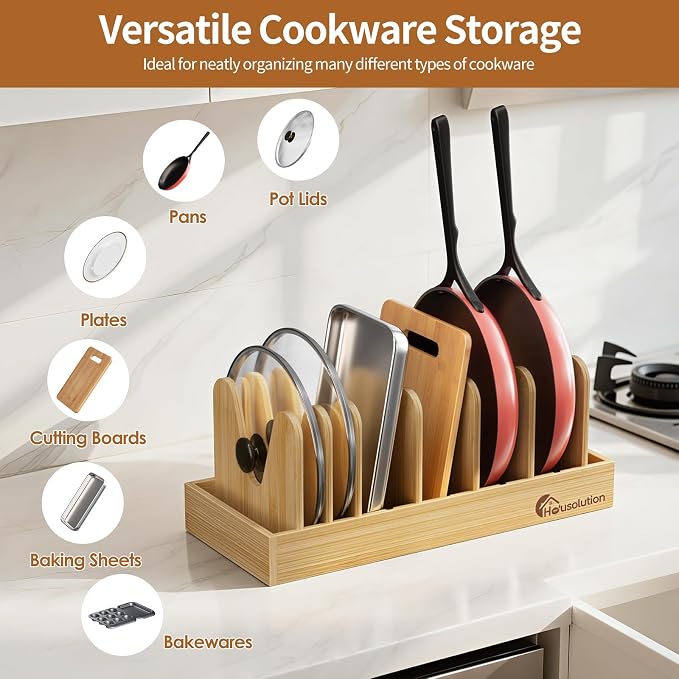 Housolution Bamboo Pot and Pan Lid Organizer Holder Storage Rack - Image 2