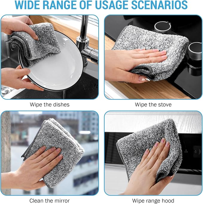 Reusable Kitchen Rags Cleaning Cloths Towels Microfiber Washcloths Dish Cloth Dishtowels Household Bamboo Charcoal Dishcloth Kitchen Thickened Wipe Table Absorbent Oil Off Easy to Clean (50) - Image 7