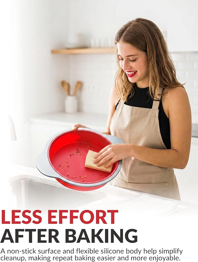 Boxiki Kitchen 9 Inch Non-Stick Silicone Round Cake Pan with Steel Frame Handles - Perfect for Baking Delicious Round Cakes - Image 6