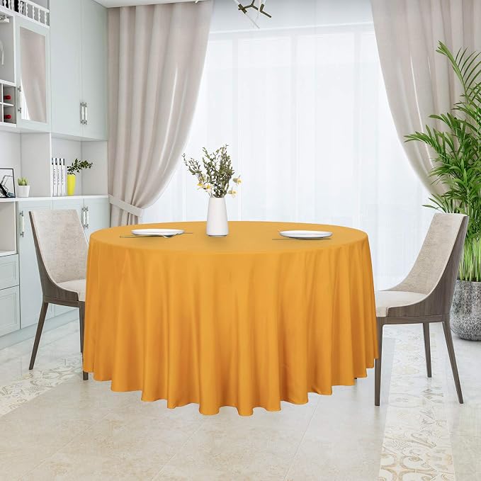 sancua Round Tablecloth, 120 Inch, Gold - Image 3