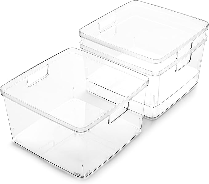 BINO | Plastic Storage Bins, Square - 12 Pack | THE LUCID COLLECTION | Multi-Use Organizer Bins | Built-In Handles | BPA-Free | Pantry Organization | Home Organization | Fridge Organizer | Freezer Org by BINO