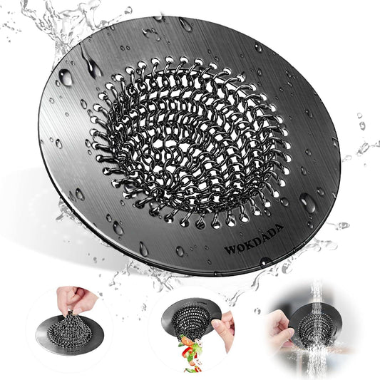 Black Kitchen Sink Strainer, Flippable Mesh Sink Strainer, 304 Stainless Steel Sink Screen, Easy Clean Large Basket Strainer, Anti-Clog Garbage Disposal Cover Fit for Standard Kitchen Drain