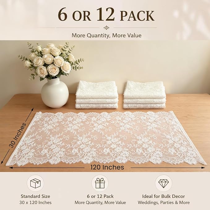 12 Pcs White Lace Table Runner 30x120 Inch Boho Lace Tablecloth - Image 2