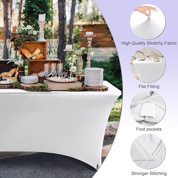 ABCCANOPY 6FT Spandex Table Cover, Stretch Fitted Tablecloth, Crisp-White - Image 2