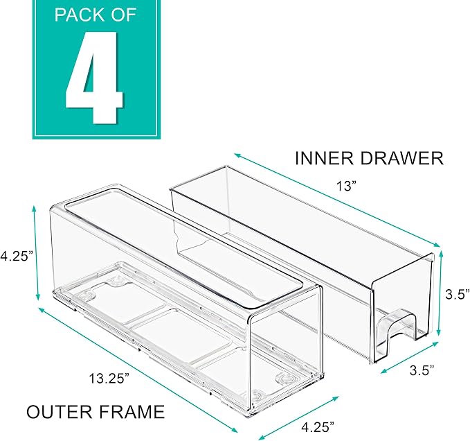 Sorbus Clear Stackable Storage Drawers with Pull-Out Bins (Small, 4 Pack) - Image 3