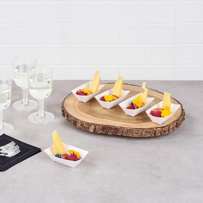Restaurantware-Bio Tek 2 Ounce Food Trays, 50 Disposable Paper Food Trays - Heavy-Duty, Greaseproof, White Paper Boats, For Snacks, Appetizers, Or Treats, Use At Parties Or Carnivals - Image 3