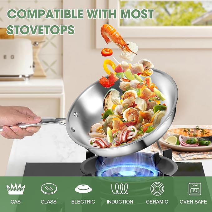 EWFEN 3 Ply Stainless Steel 11-Piece Cookware Set with Lids, Pots and Pans Kitchen Set, Non-Toxic, Induction, Oven, Dishwasher Safe, Professional Chef Quality - Image 7