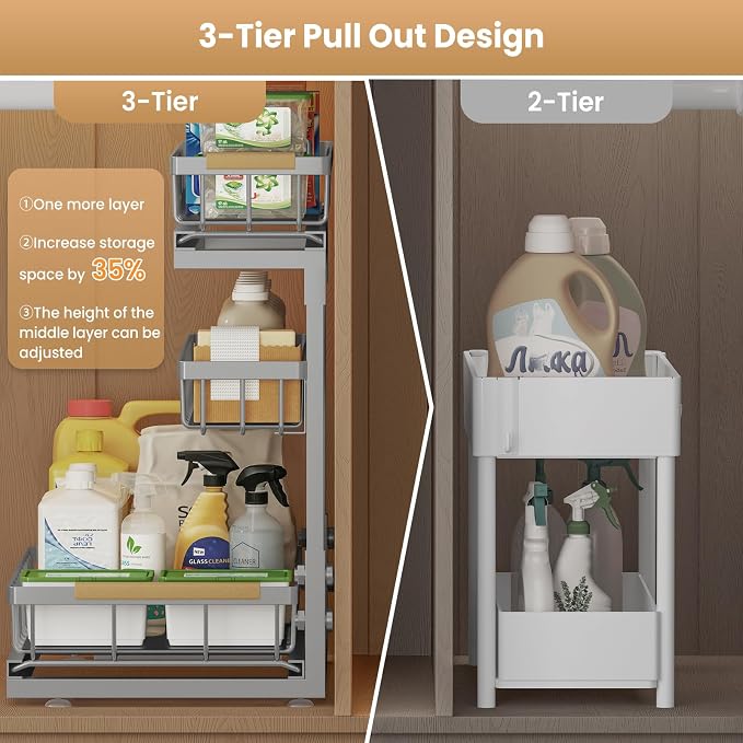 Under Sink Organizer and Storage for Bathroom and Kitchen - 2 Pack 3 Tier - Image 4