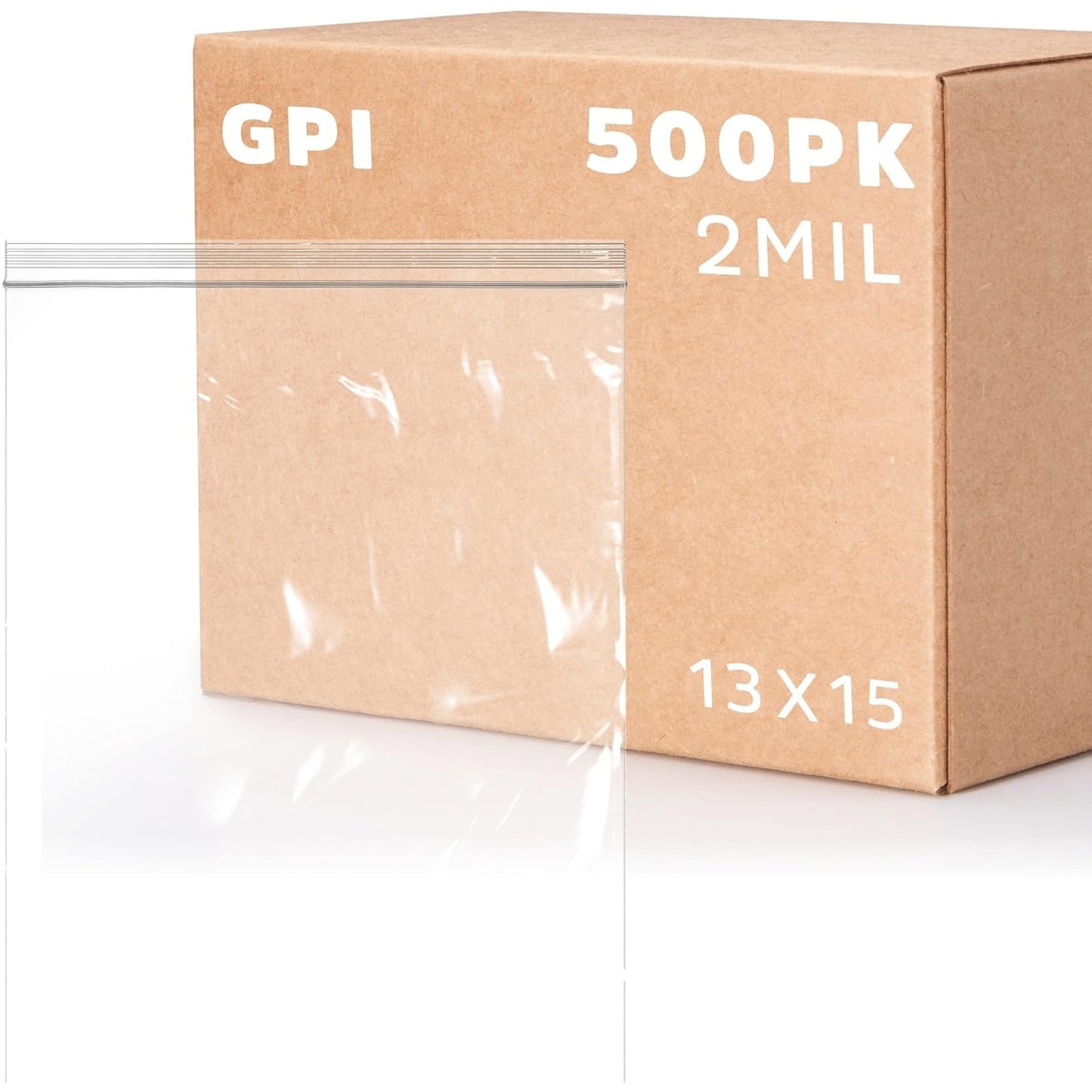 GPI PACK of 500, 2 Gallon, 13" x 15", CLEAR PLASTIC RECLOSABLE ZIP BAGS - Bulk 2 mil, Large, Strong & Durable Poly Baggies with Resealable Zip Top Lock for Travel, Storage, Packaging & Shipping.