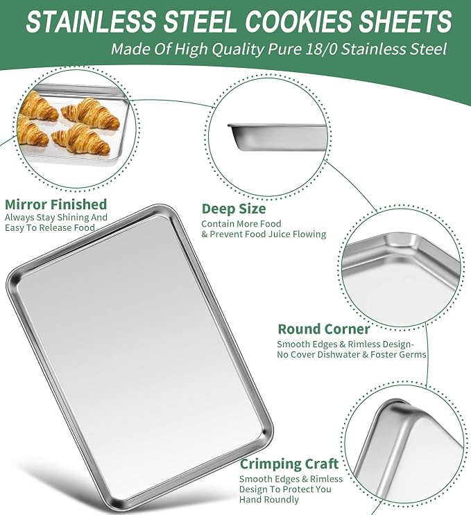 Baking Sheets Set of 2, HKJ Chef Cookie Sheets 2 Pieces Stainless Steel Baking Pans & Toaster Oven Tray Pans, Rectangle Size 23.54L x 15.67W x 1.18H inch & Non Toxic & Healthy & Easy Clean - Image 3
