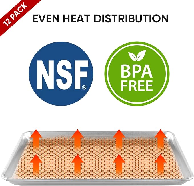 TENUP 12 Pack Aluminum Half Sheet Pan, 18" x 13" Heavy Duty Commercial Baking Tray Reinforced Rim, Warp-Resistant Rust-Free - Image 3