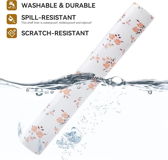 Shelf Liner,Non Adhesive Orange Floral Non Slip 18in x 8FT(3 Rolls) - Image 2