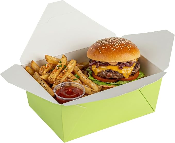 Restaurantware Bio Tek 98 Ounce Take Out Boxes 200 To Go Lunch Boxes - Tab-Lock Closure Heat-Tolerant Green Paper Disposable Lunch Boxes Greaseproof For Hot And Cold Foods by Restaurantware